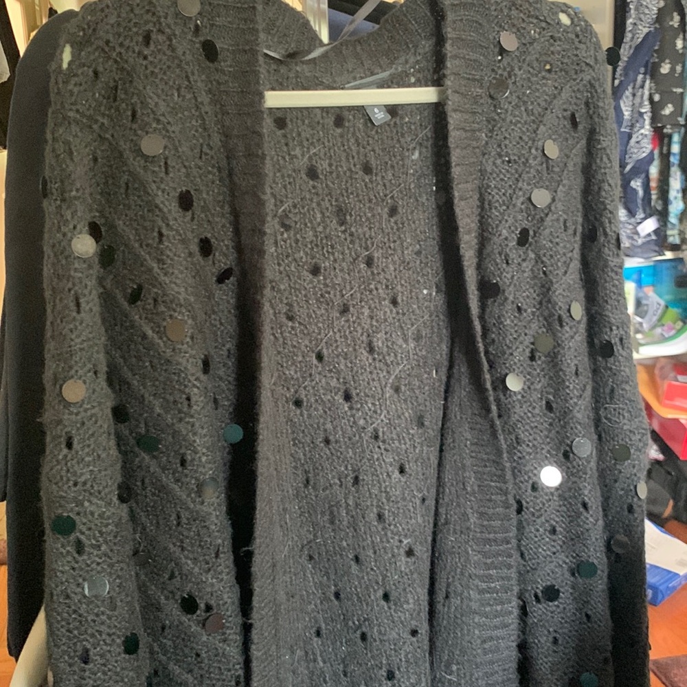 35” long Torrid large sequin cardigan. NWOT black.  So cute !